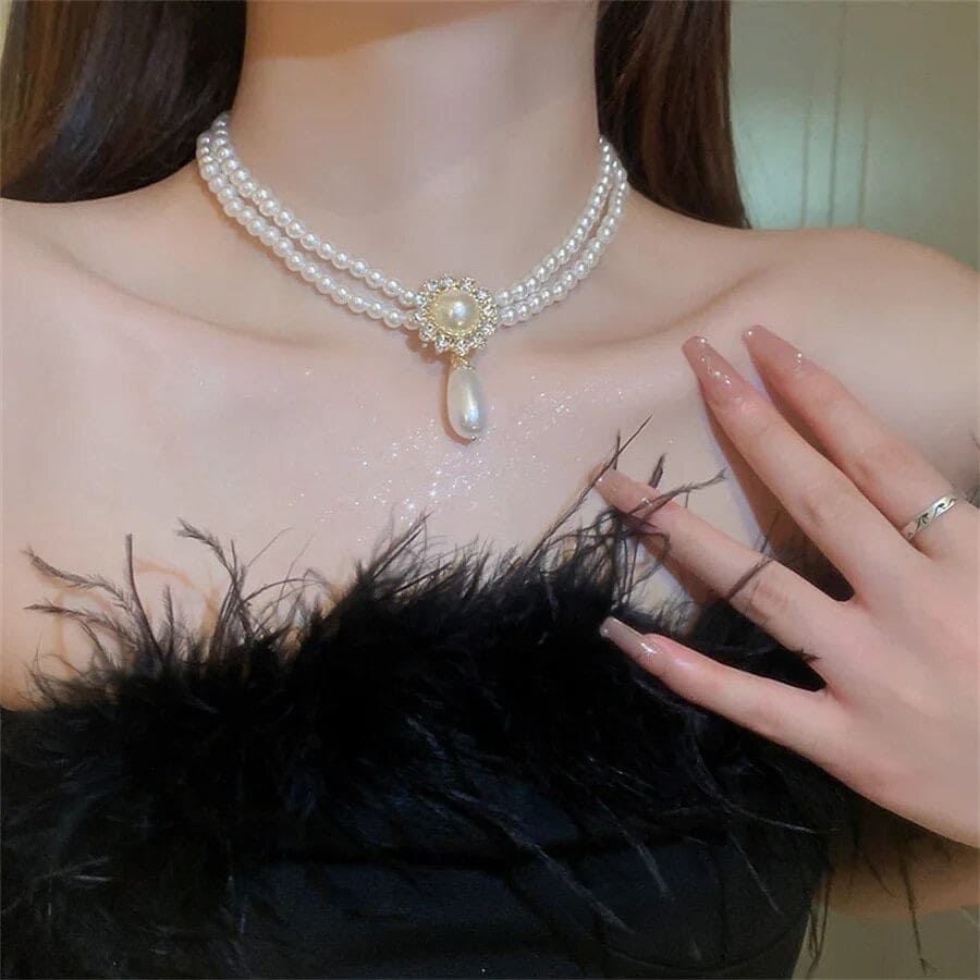 Pearl Choker NecklaceWith Water dropPendant