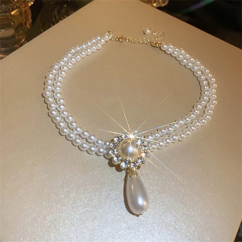 Pearl Choker NecklaceWith Water dropPendant