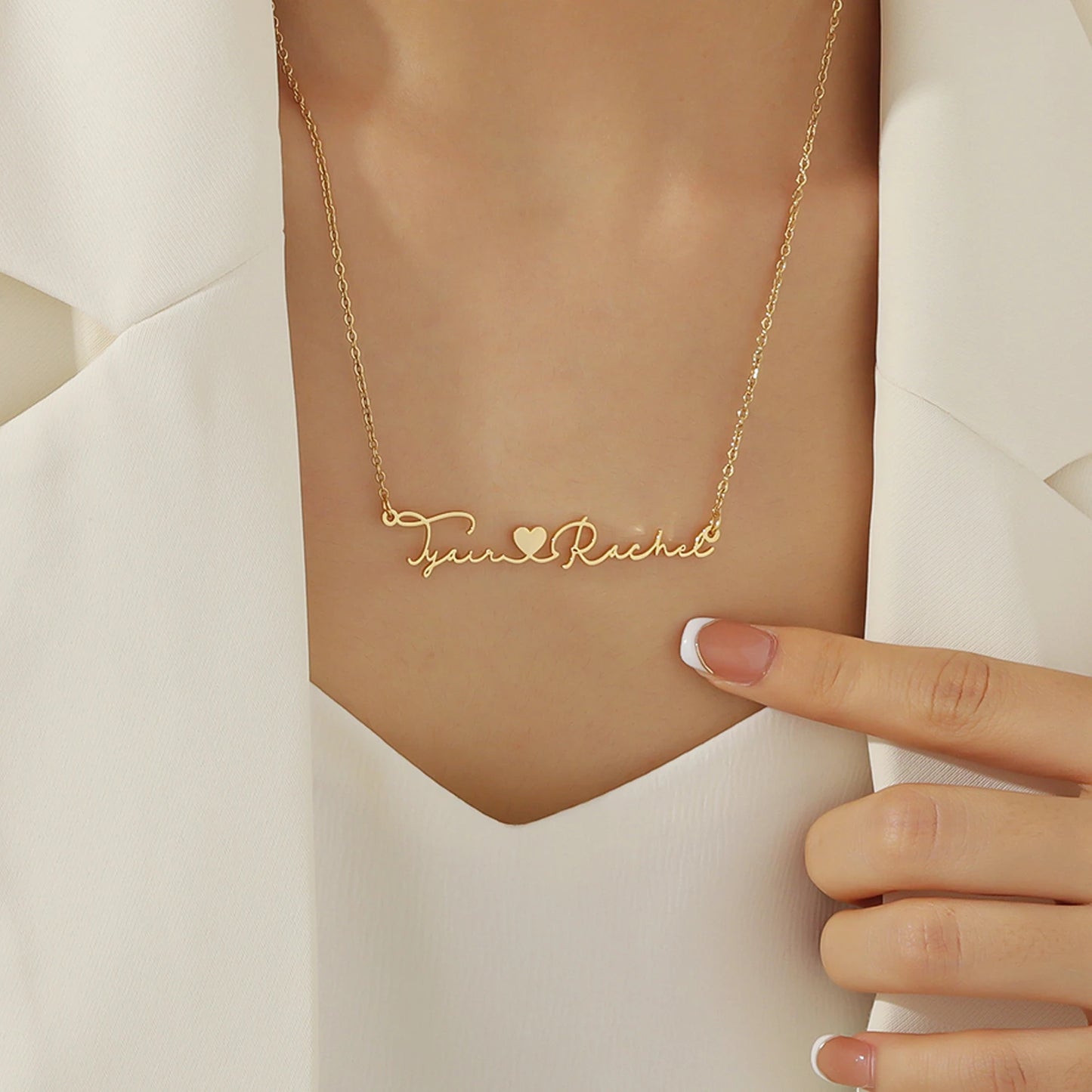 Custom Double Name Necklace Cut Heart Personalized Couple Jewelry Stainless Steel Name Pendant Valentine's Day Gift For Women