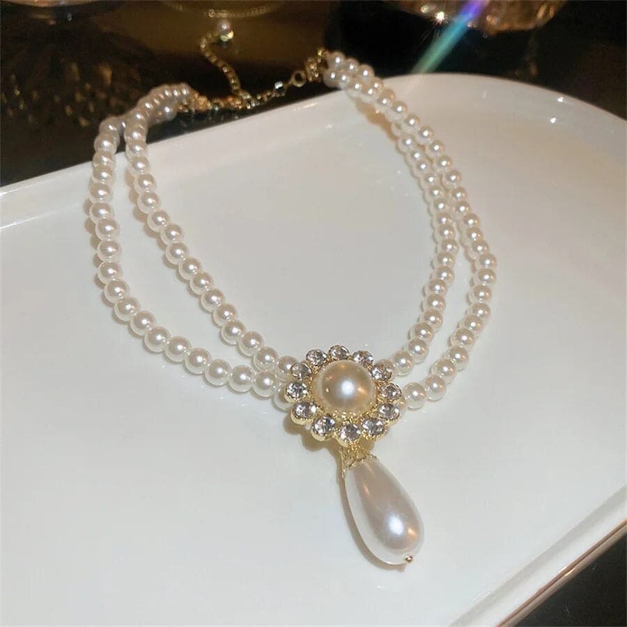 Pearl Choker NecklaceWith Water dropPendant