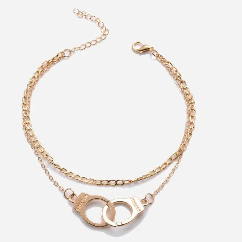 Boho Double Chain Anklet Fashion Multilayer Foot Jewelry Fashion Handcuffs Ankle Bracelet For Women Beach Accessories Gift