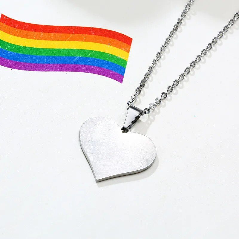 Modyle New Fashion Silver Color Stainless Steel Heart Pendant Necklace Rainbow Gay Lesbian LGBT Pride Wedding Jewelry