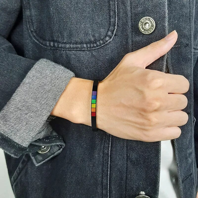 Pride Love Rainbow Color Cuff Unisex Bangle BraceletUs