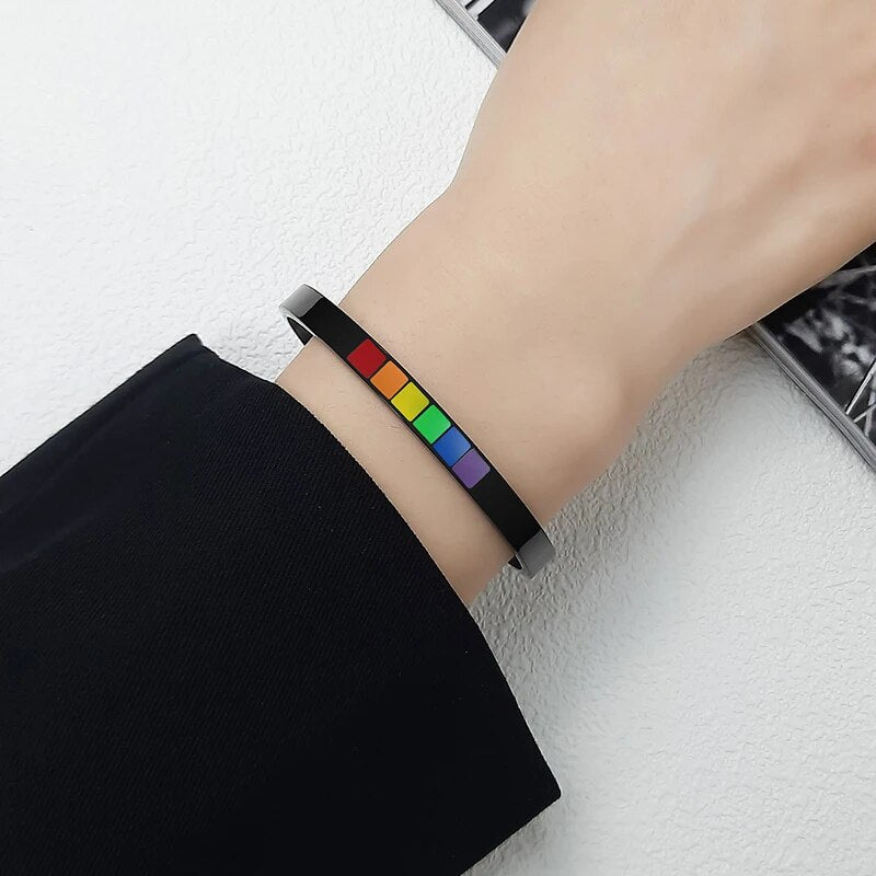 Pride Love Rainbow Color Cuff Unisex Bangle BraceletUs