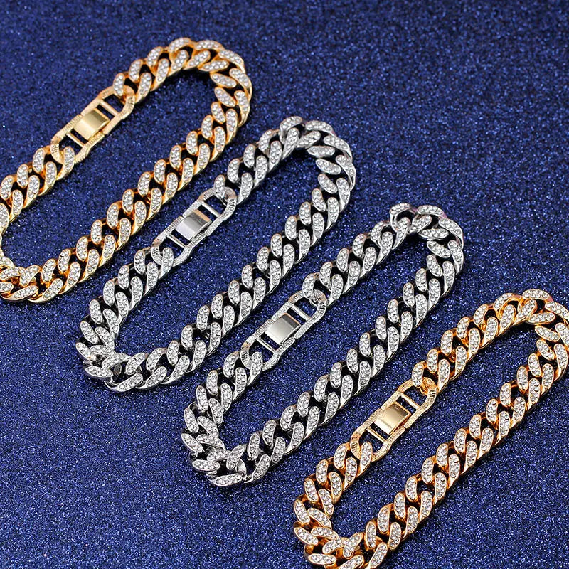Flatfoosie Fashion Bling Iced Out Rhinestone Anklet for Women Gold Silver Color Cuban Link Anklet Barefoot Sandals Foot Jewelry