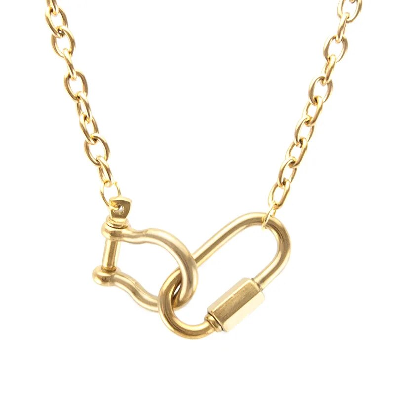 Hiphop rock necklace for Women Men Stainless steel Heavy Cable chain shackle carabiner snap hook pendant U clasp Fashion choker