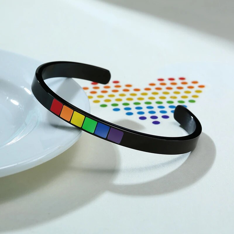 Pride Love Rainbow Color Cuff Unisex Bangle BraceletUs