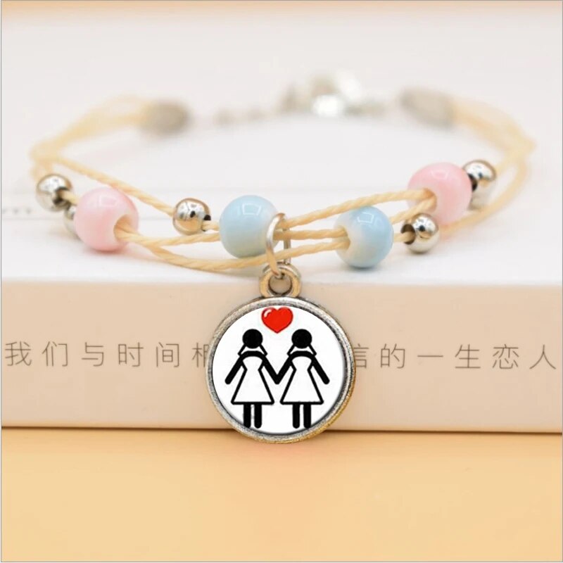 LGBT Lesbian Pride Rainbow Glass Dome Cabochon Pendants Bracelet Jewelry Multilayer Colorful Ceramic Beads Bracelets Accessories