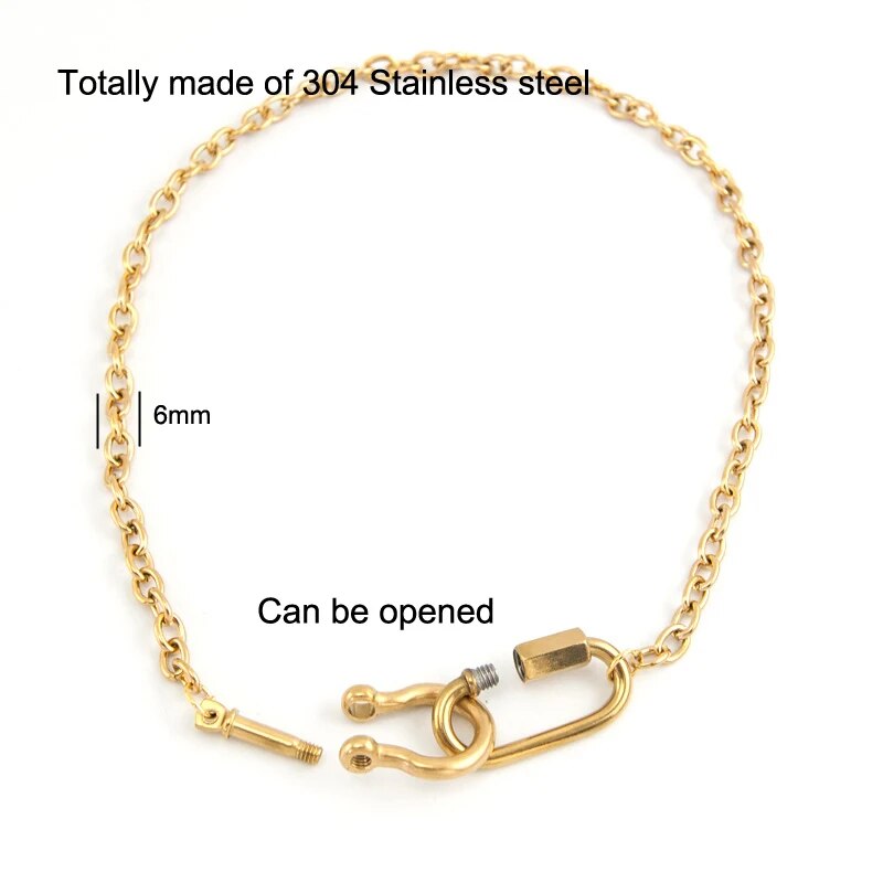 Hiphop rock necklace for Women Men Stainless steel Heavy Cable chain shackle carabiner snap hook pendant U clasp Fashion choker