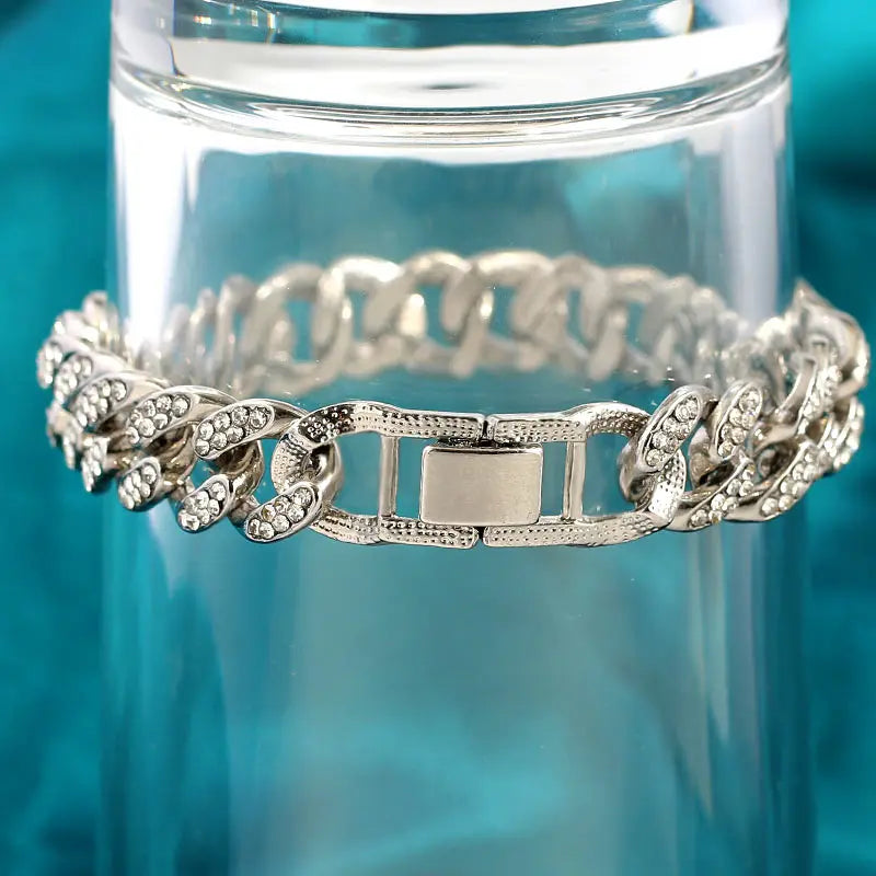 Flatfoosie Fashion Bling Iced Out Rhinestone Anklet for Women Gold Silver Color Cuban Link Anklet Barefoot Sandals Foot Jewelry