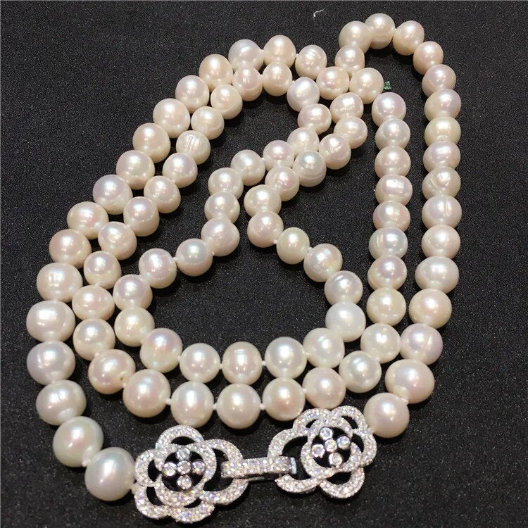White Natural Freshwater Long pearl Necklace For Women