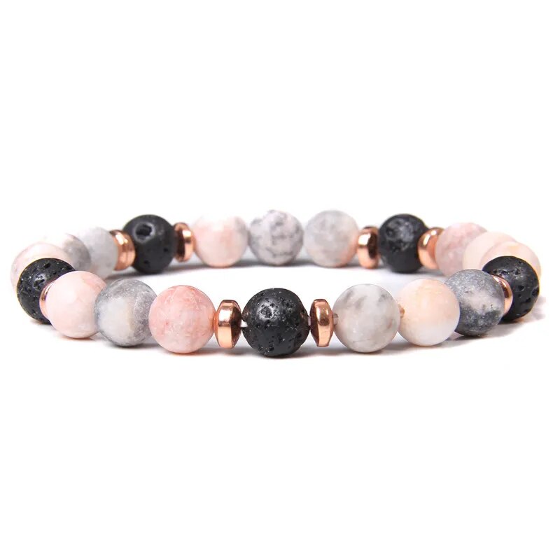 Female Rose Gold Color Metal Spacer Charm Natural Matte pink Zebra Stone bead beaded bracelet for women friend jewelry wholesale
