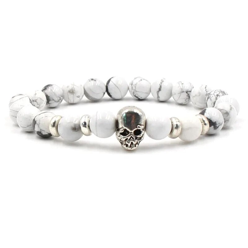 Natural Volcanic StoneMen's Beaded Bracelet with Buddha Skull Charm