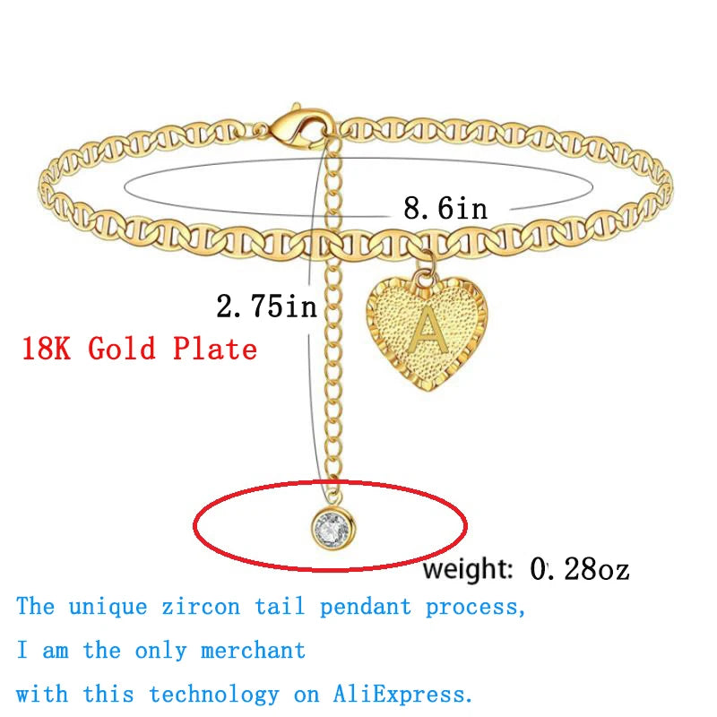 Delicate Heart Initials Anklets For Women Ankle Bracelet Gold Plated Zircon Letter Beach Accessories Boho Jewelry Gifts
