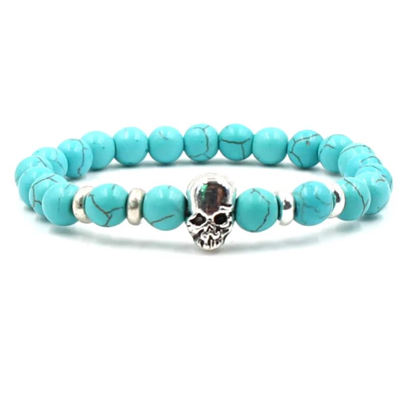 Natural Volcanic StoneMen's Beaded Bracelet with Buddha Skull Charm