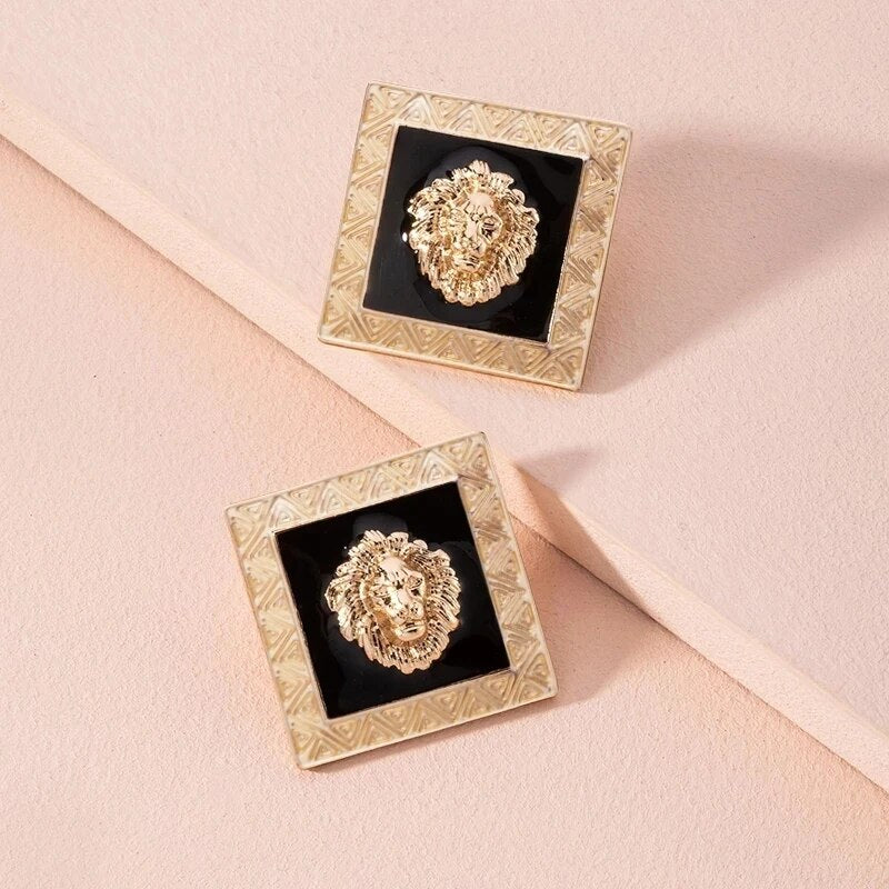 Metal Big Dangle Drop Earring Geometric Enamel Square Simple Lion Head Dangle Earring For Woman Party Jewelry Gifts