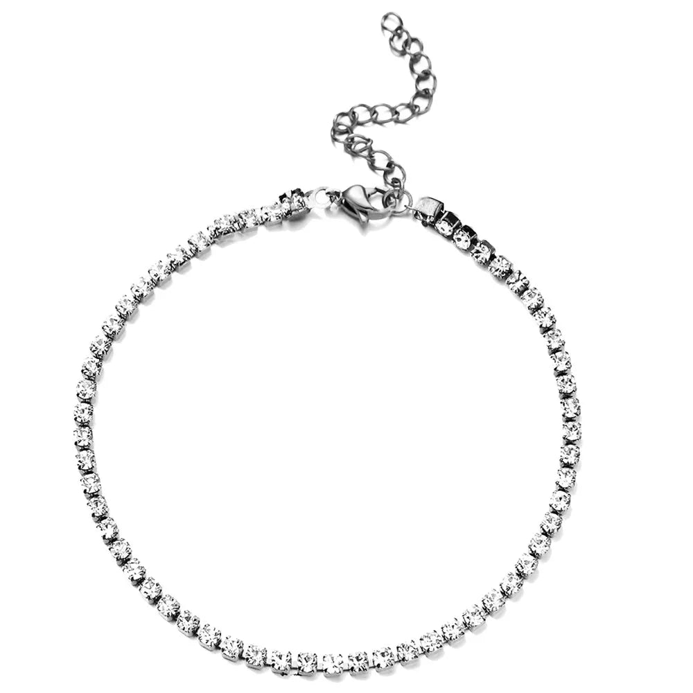 Stainless Steel Rhinestone Crystal Foot Chain Tennis Anklet For Women Summer Yoga Leg Chain Anklets Beach Foot Jewelry