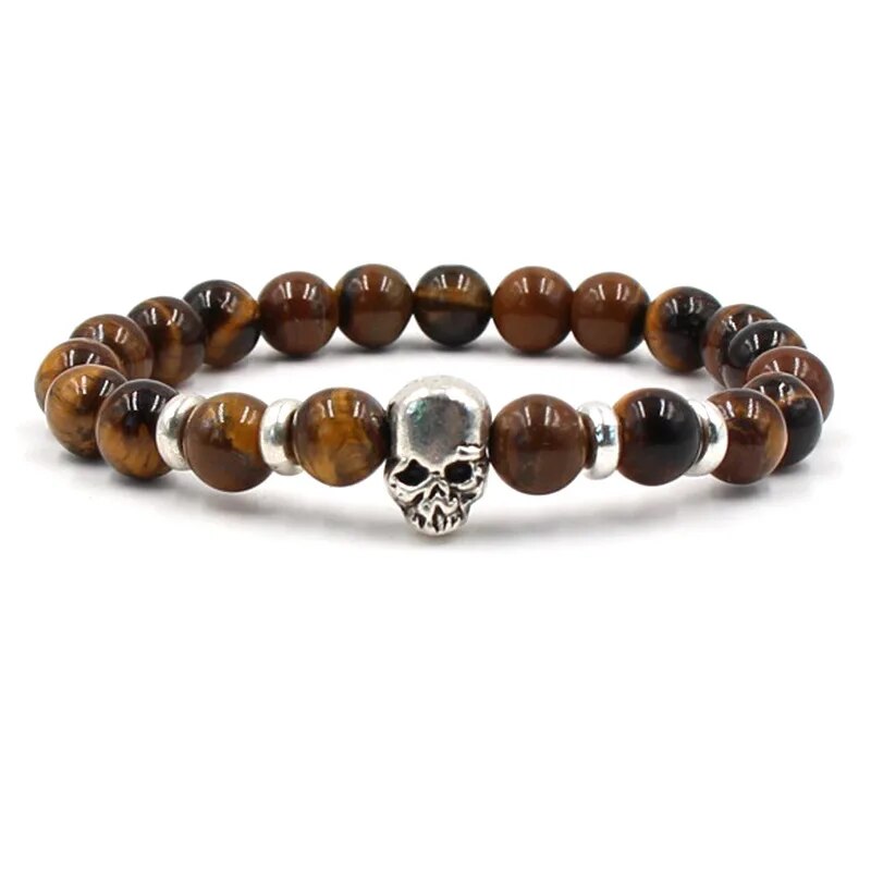 Natural Volcanic StoneMen's Beaded Bracelet with Buddha Skull Charm