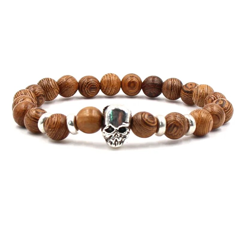 Natural Volcanic StoneMen's Beaded Bracelet with Buddha Skull Charm