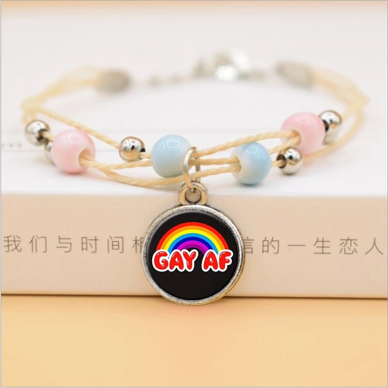 LGBT Lesbian Pride Rainbow Glass Dome Cabochon Pendants Bracelet Jewelry Multilayer Colorful Ceramic Beads Bracelets Accessories