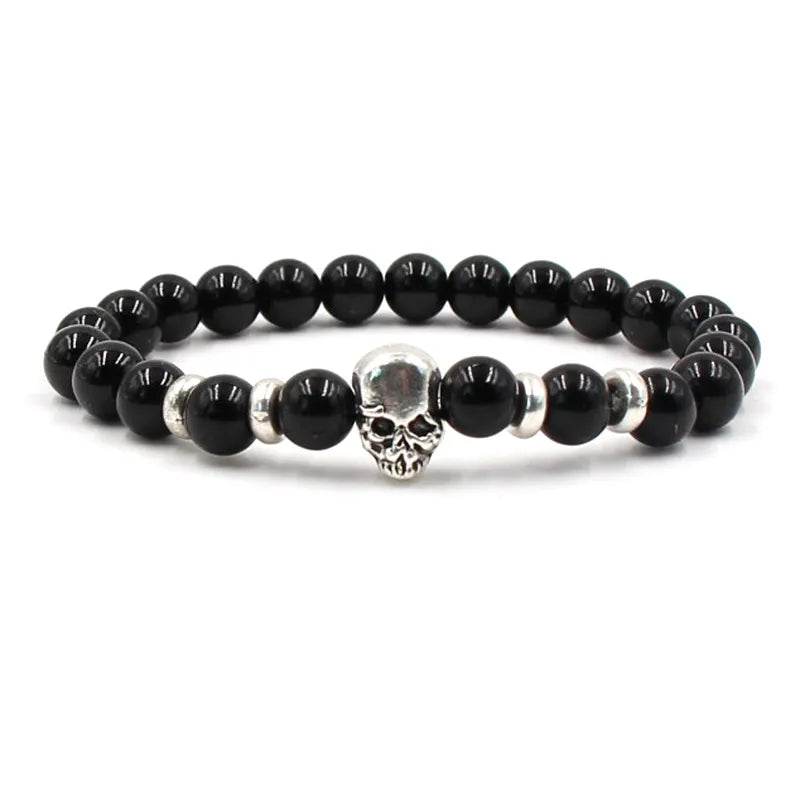 Natural Volcanic StoneMen's Beaded Bracelet with Buddha Skull Charm