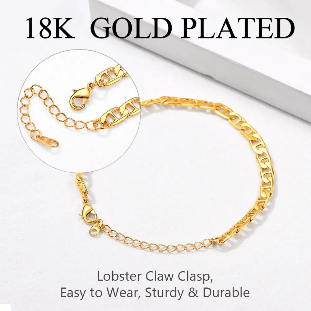 U7 Ankle Bracelets for Women 6MM Flat Rose Gold Silver Color Simple Mariner Link Chain Anklets Summer Beach Feet Jewelry Gift
