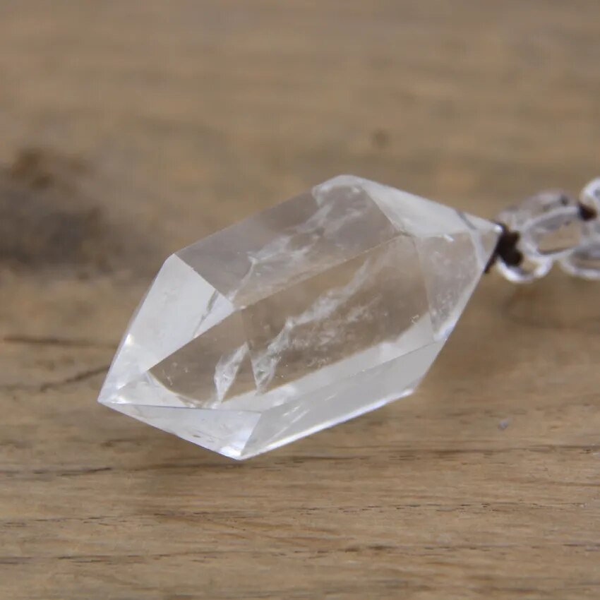 Natural Quartz Double Point Pendants Crystal Nugget Chip Beads Knotted Handmade Necklace