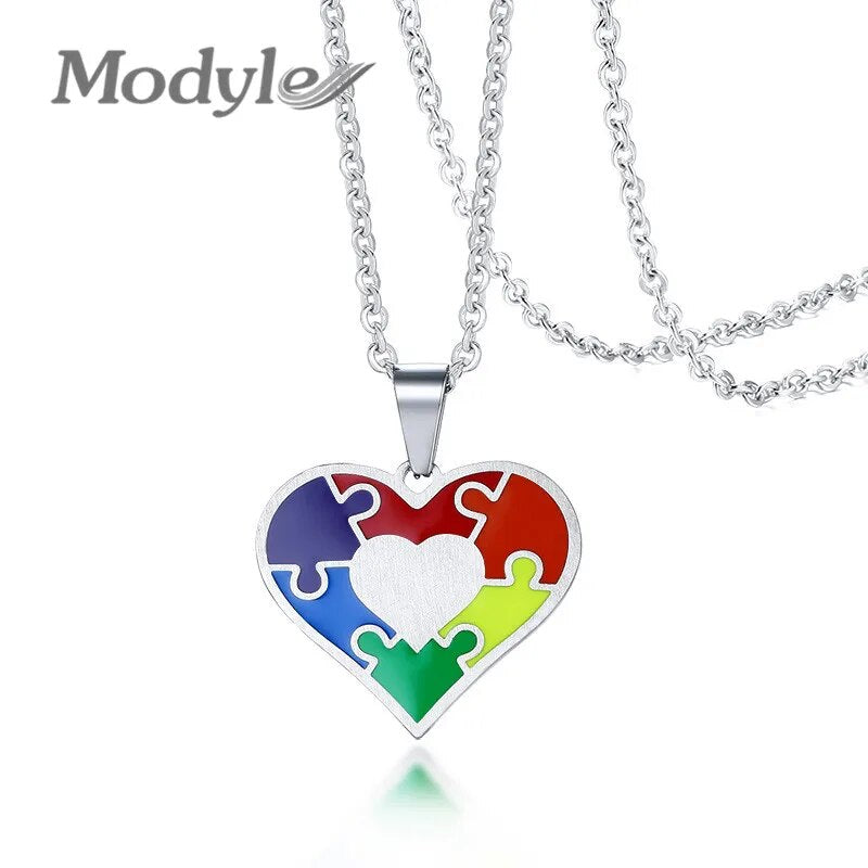 Modyle New Fashion Silver Color Stainless Steel Heart Pendant Necklace Rainbow Gay Lesbian LGBT Pride Wedding Jewelry