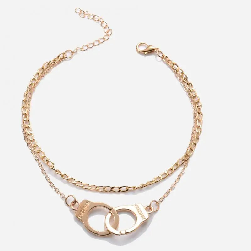Boho Double Chain Anklet Fashion Multilayer Foot Jewelry Fashion Handcuffs Ankle Bracelet For Women Beach Accessories Gift