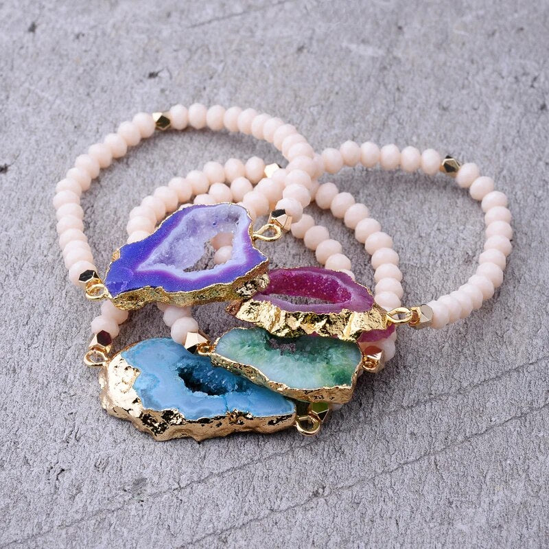 Natural Agate Druzy Stone Bracelet -Available In Multiple Colors