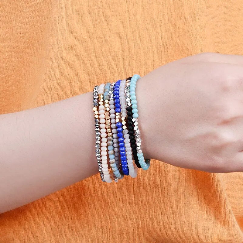 Dainty Women's Bracelets with Shimmery Geometric Faceted Small Beads