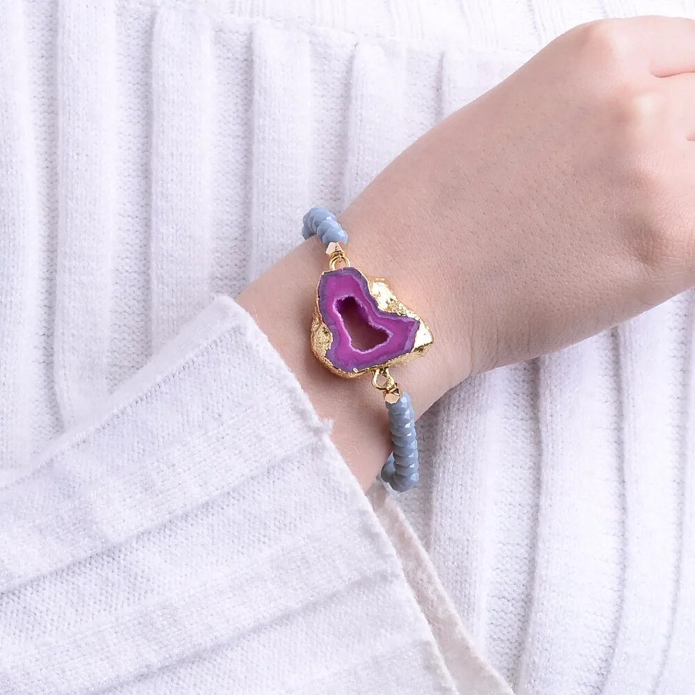 Natural Agate Druzy Stone Bracelet -Available In Multiple Colors