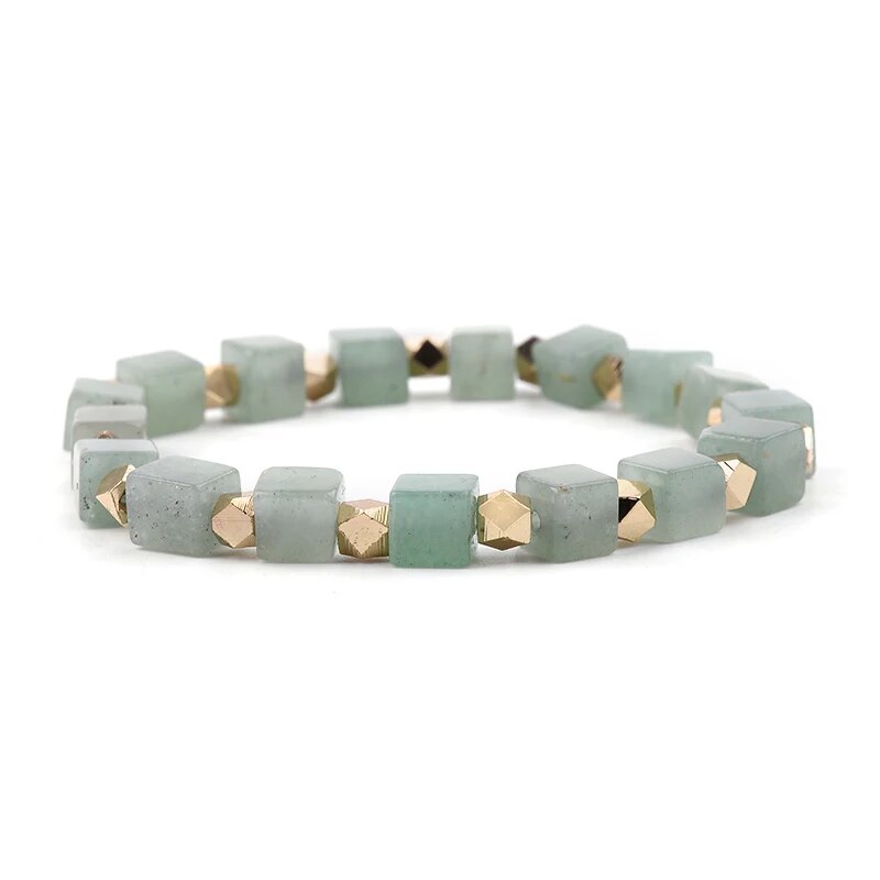 BOJIU Hot Natural Square Stone Bracelet For Women Gold-color Copper Nuggets Opal Lava Dalmation Jaspers Amazonite Bracelet BC277