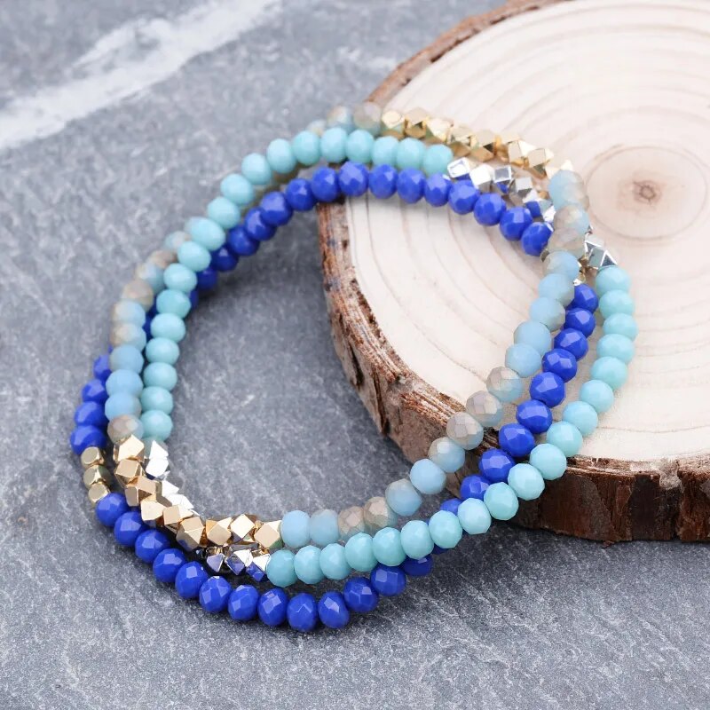 Dainty Women's Bracelets with Shimmery Geometric Faceted Small Beads