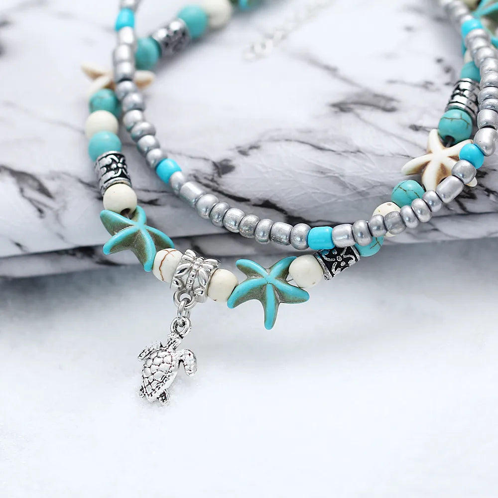 Bohemia Anklets For Women Shell Starfish Turtle Tree of Life Elephant Sandals Shoes Barefoot Beach Ankle Bracelet Foot Jewelry