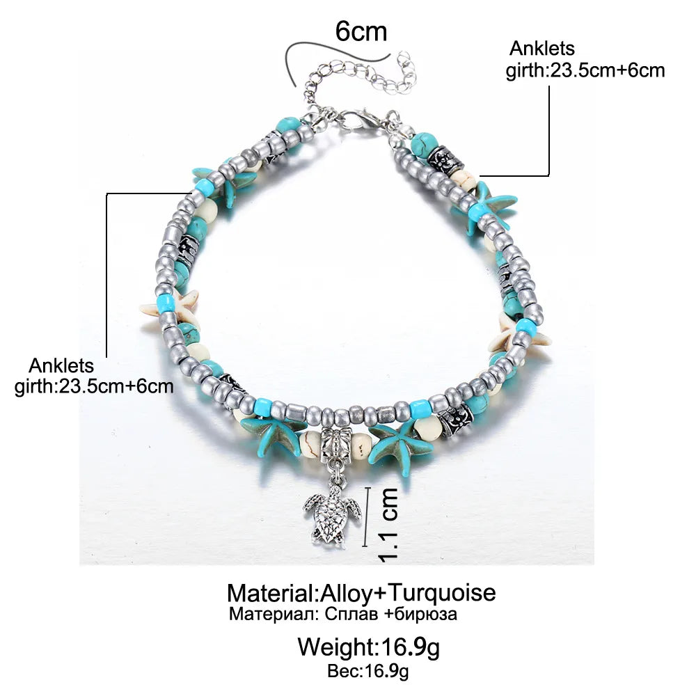 Bohemia Anklets For Women Shell Starfish Turtle Tree of Life Elephant Sandals Shoes Barefoot Beach Ankle Bracelet Foot Jewelry