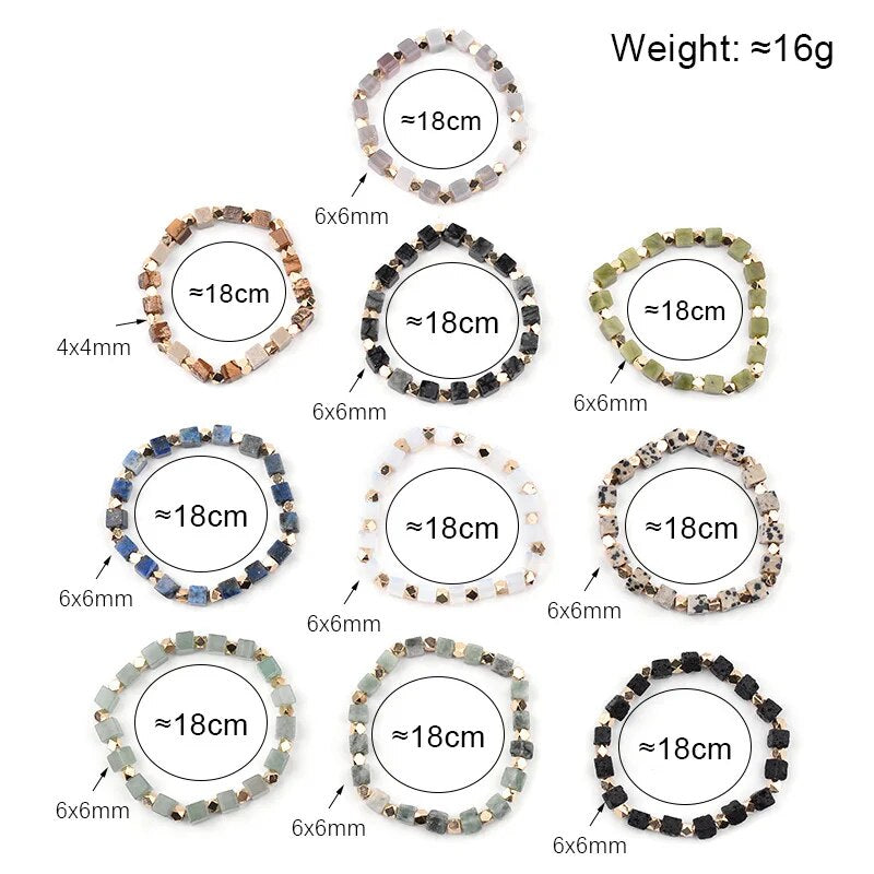 BOJIU Hot Natural Square Stone Bracelet For Women Gold-color Copper Nuggets Opal Lava Dalmation Jaspers Amazonite Bracelet BC277