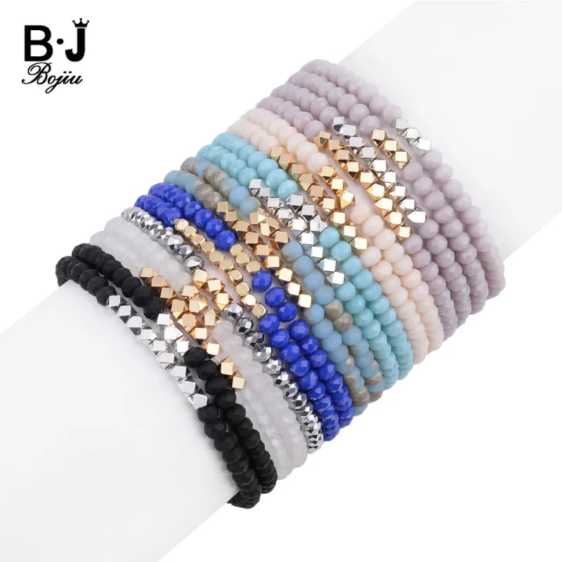 Dainty Women's Bracelets with Shimmery Geometric Faceted Small Beads