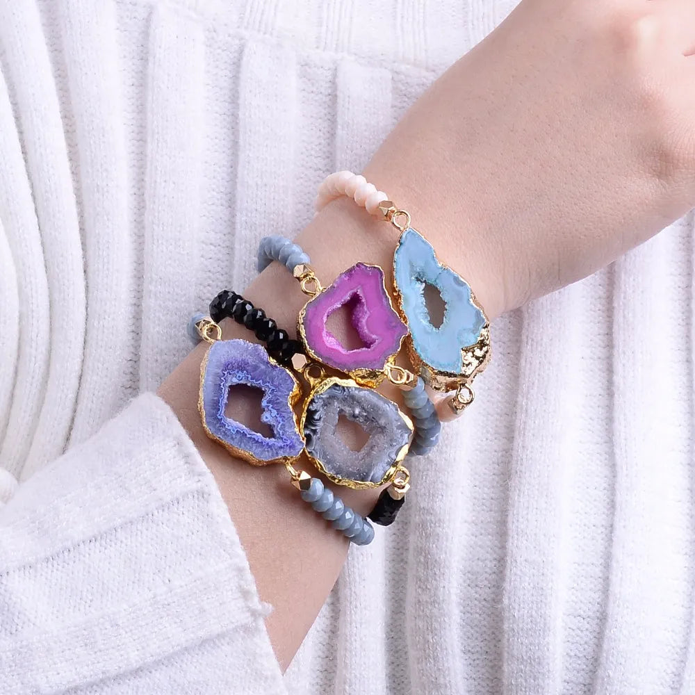Natural Agate Druzy Stone Bracelet -Available In Multiple Colors