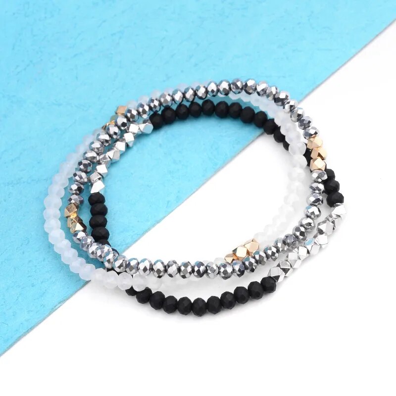 Dainty Women's Bracelets with Shimmery Geometric Faceted Small Beads