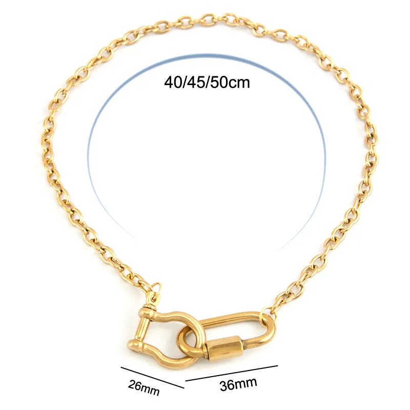 Hiphop rock necklace for Women Men Stainless steel Heavy Cable chain shackle carabiner snap hook pendant U clasp Fashion choker