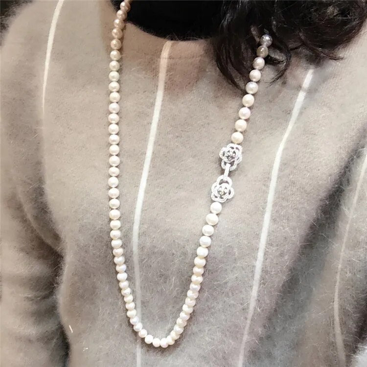 White Natural Freshwater Long pearl Necklace For Women