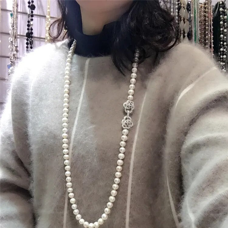 White Natural Freshwater Long pearl Necklace For Women