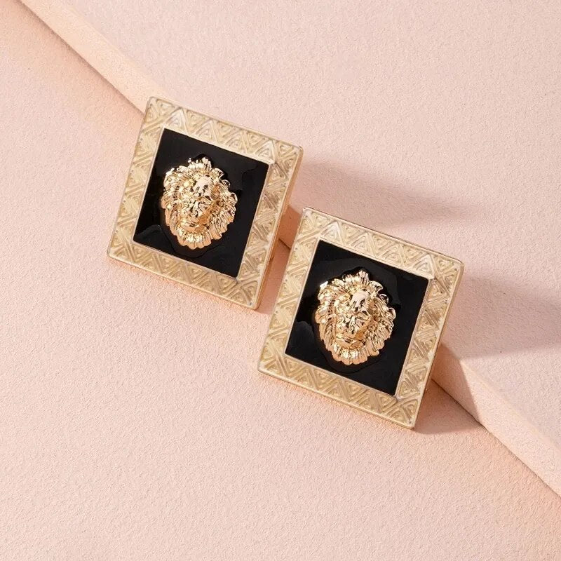 Metal Big Dangle Drop Earring Geometric Enamel Square Simple Lion Head Dangle Earring For Woman Party Jewelry Gifts