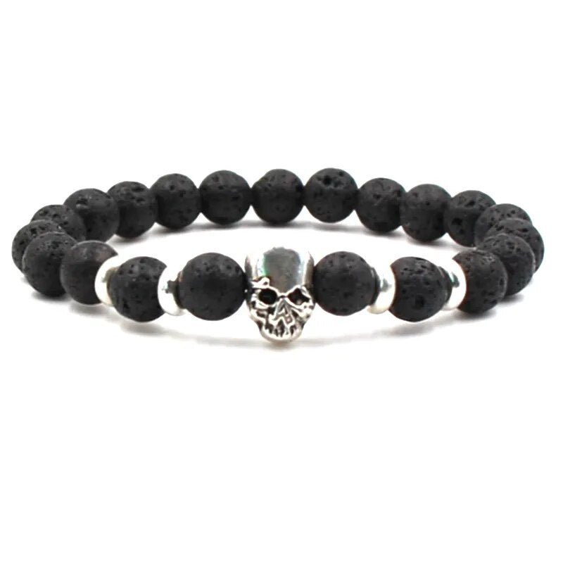 Natural Volcanic StoneMen's Beaded Bracelet with Buddha Skull Charm