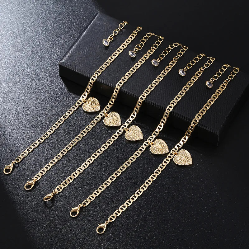Delicate Heart Initials Anklets For Women Ankle Bracelet Gold Plated Zircon Letter Beach Accessories Boho Jewelry Gifts