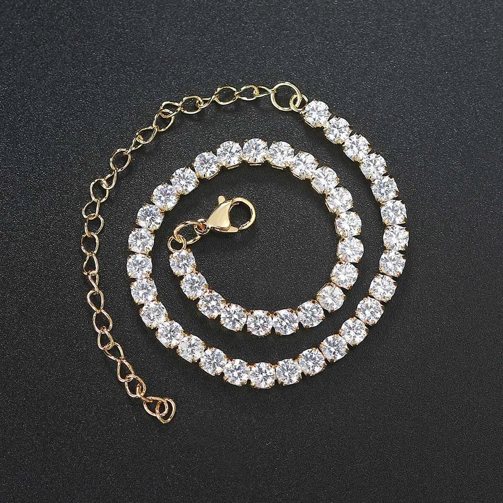 Iced Out 4MM Zircon Tennis Anklet Bracelet for Women Dazzling Bracelet on The Leg Chain Sexy Decoration on Foot Fashion Jewelry