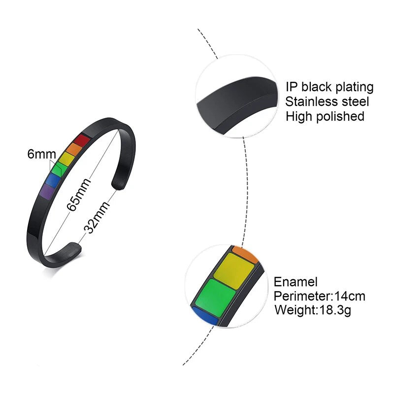 Pride Love Rainbow Color Cuff Unisex Bangle BraceletUs