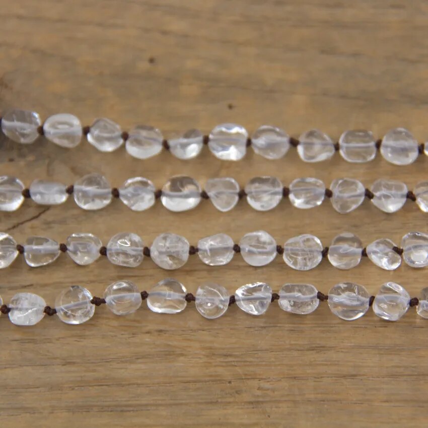 Natural Quartz Double Point Pendants Crystal Nugget Chip Beads Knotted Handmade Necklace