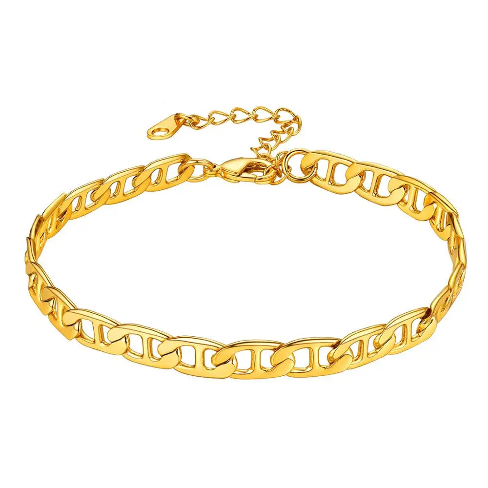 U7 Ankle Bracelets for Women 6MM Flat Rose Gold Silver Color Simple Mariner Link Chain Anklets Summer Beach Feet Jewelry Gift
